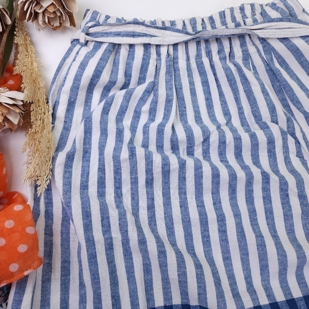 Loft Blue White Stripe Linen Cotton Belted Striped Belted Skirt Sz 2 - Picture 3 of 11